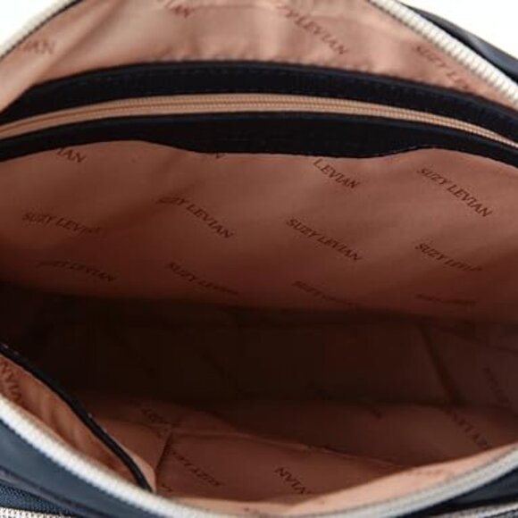 NWT Suzy Levian Navy Nylon Faux Crocodile Front Pocket Crossbody Handbag - Picture 7 of 7